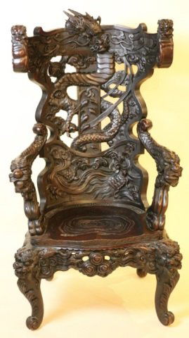 CHINESE ANTIQUE CARVED DRAGON CHAIR