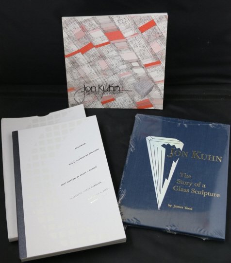 JON KUHN ART GLASS WALL SCULPTURE: Measures 44" x 26" and has a depth of 6" from wall. The art glass is 1" in depth. The glass work is from a family members of John Kuhn. His son has placed this and many others to come in the future. T