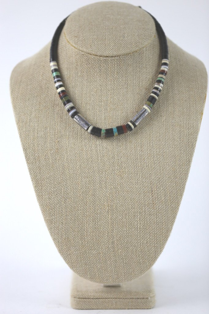 NATIVE AMERICAN STERLING SILVER BEADED CHOKER: NATIVE AMERICAN STERLING SILVER BEADED CHOKER NECLACE