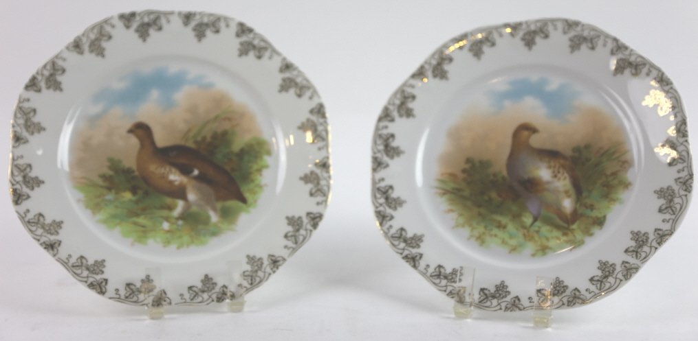 BAVARIAN PORCELAIN PHEASANT PLATES: 7.5" DIAMETER; PAIR OF BAVARIAN PORCELAIN PLATES