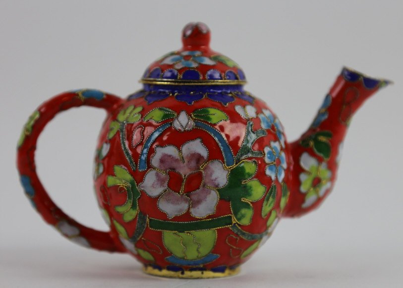 CLOISONNE LIDDED TEA POT: 4" X 6"; CLOISONNE LIDDED TEA POT