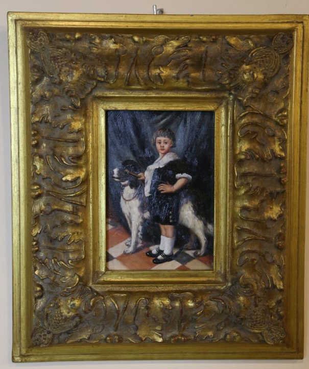 DECORATIVE PORTAIT OF CHILD WITH SPANIEL OOB: DECORATIVE PORTAIT OOB 14X12