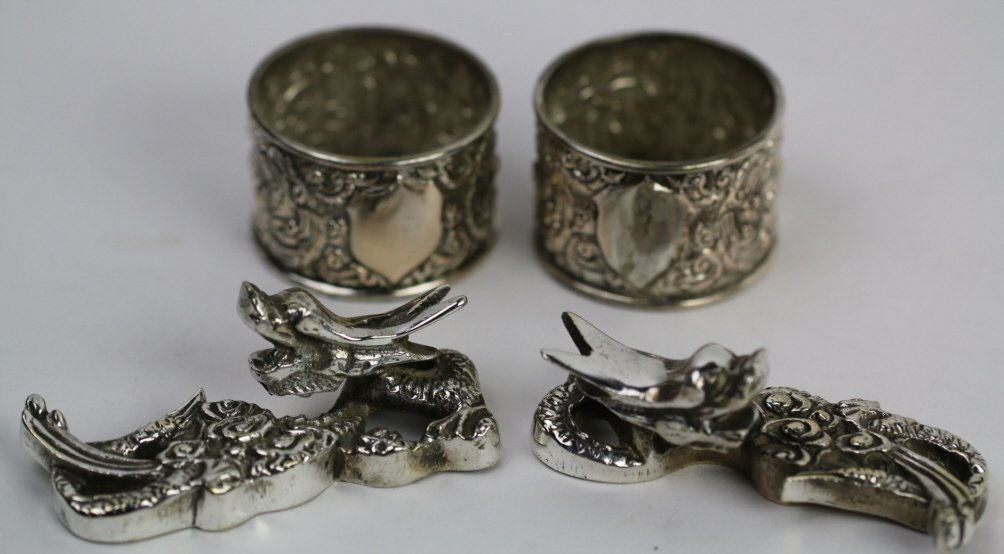 STERLING SILVER DRAGON & NAPKIN RING GROUPING: STERLING SILVER DRAGON & NAPKIN RING GROUPING 378GR .500