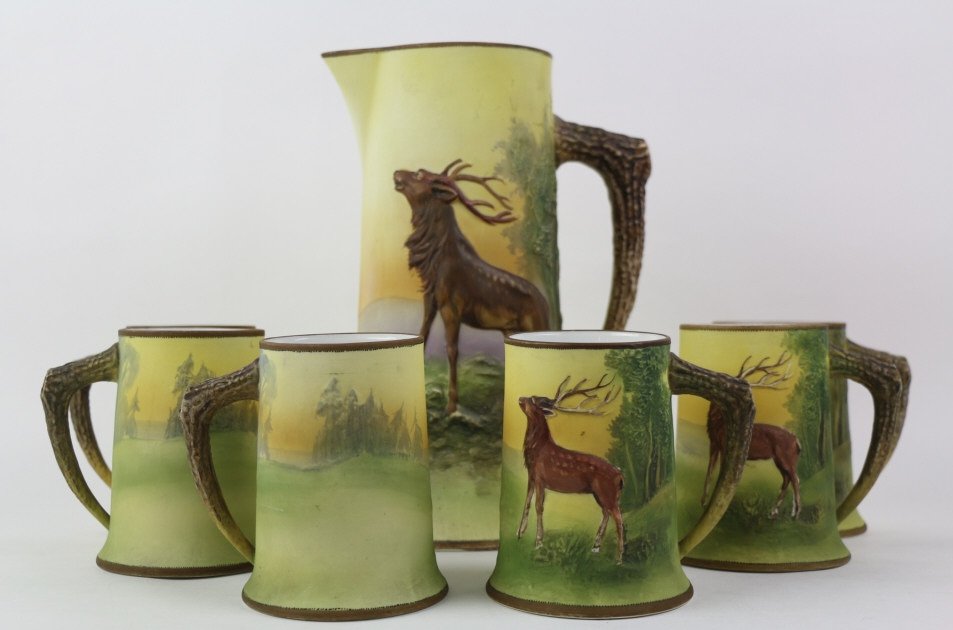 NIPPON VERY RARE YELLOW ELK TANKARD SET (1 of 10)