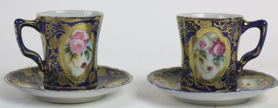 NIPPON COBALT ROSE CHOCOLATE CUPS & SAUCERS (1 of 5)