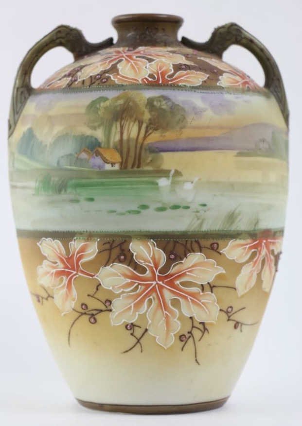 JAPANESE NIPPON VASE WITH DUCKS AND LANDSCAPE (1 of 4)