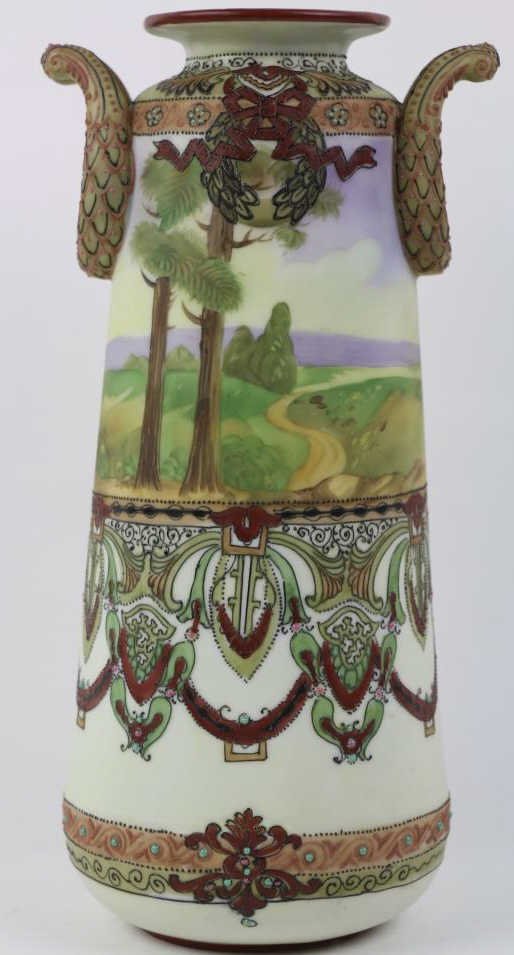 JAPANESE NIPPON SCENIC W/ SLIP TRAIL GARLANDS VASE (1 of 5)