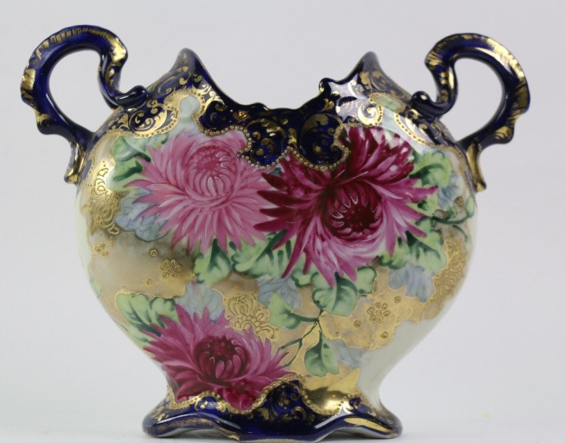 JAPANESE NIPPON COBALT PILLOW VASE CHRYSANTHEMUMS (1 of 6)