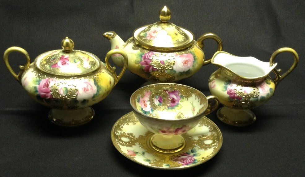 NIPPON 4 PC. TEA SET WITH ROSE DECORATION (1 of 7)