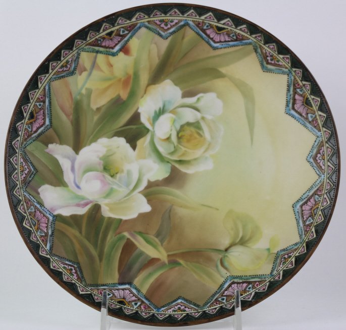 NIPPON 19th C. FLORAL PLAQUE WITH MORIAGE TRIM (1 of 4)