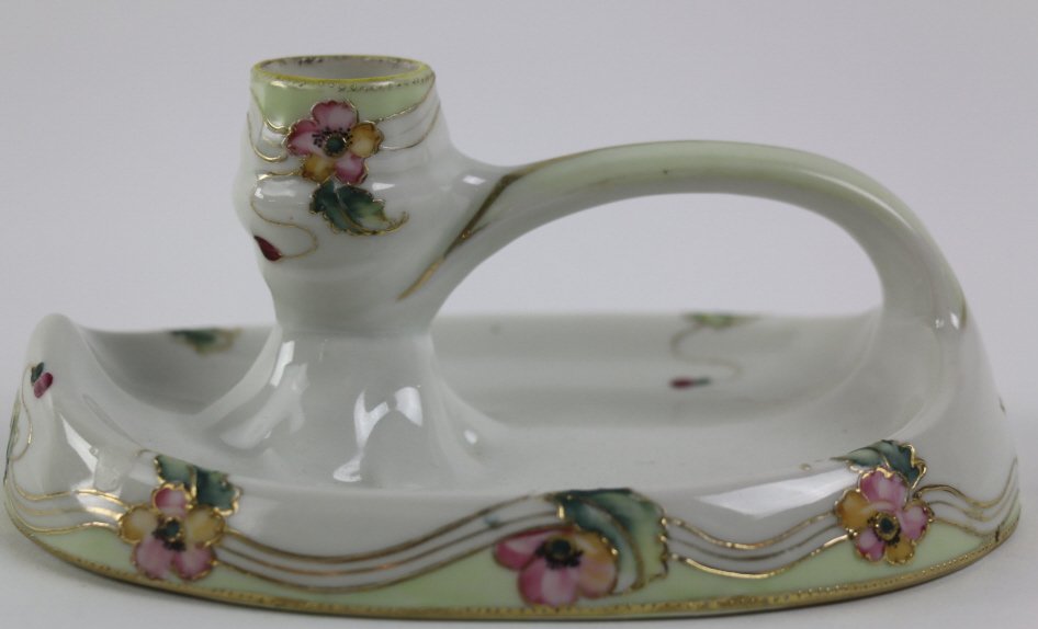 NIPPON CANDLE HOLDER: NIppon candle holder with floral accents; Approx. 6 1/2" long