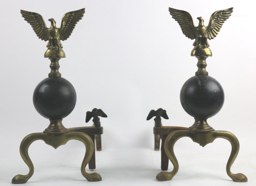 AMERICAN VINTAGE EAGLE ANDIRONS: AMERICAN VINTAGE EAGLE ANDIRONS 15.5"