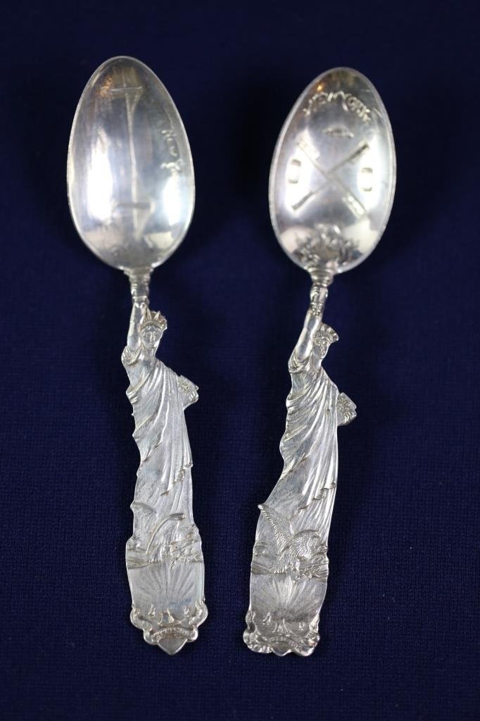 STERLING SILVER 1893 STATUE OF LIBERTY SPOONS: LOT OF TWO STERLING SILVER STATUE OF LIBERTY SPOONS; DATE 1893