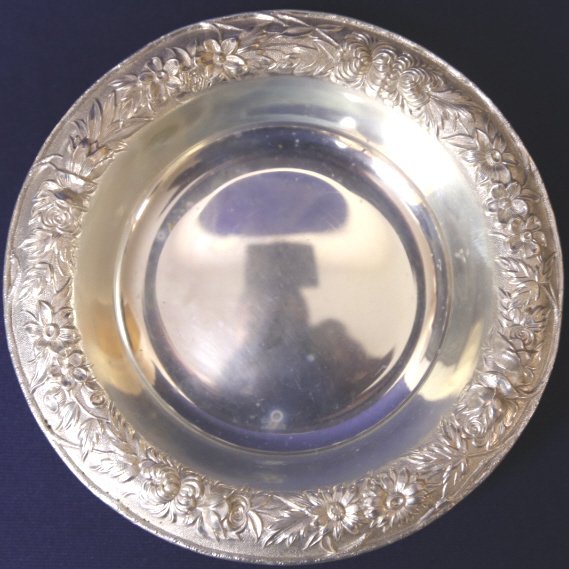 S. KIRK & SON STERLING REPOUSSE BON BON BOWL: S. KIRK & SON STERLING HAND CHASED REPOUSSE BON BON BOWL 6.25" 4.96 TROY OUNCES