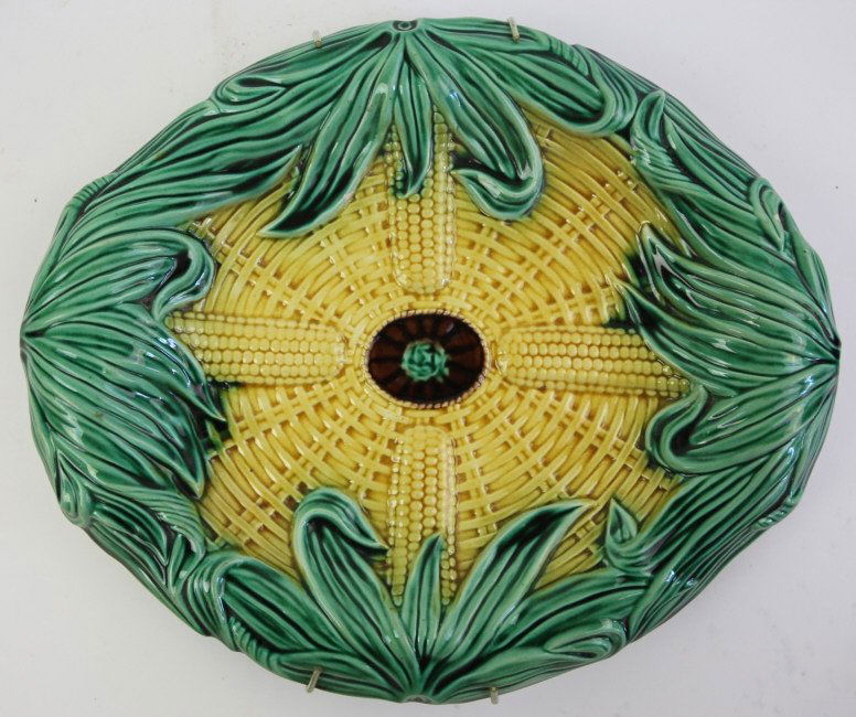 FRENCH ANTIQUE MAJOLICA CHARGER: FRENCH ANTIQUE MAJOLICA CHARGER 13 X 11"