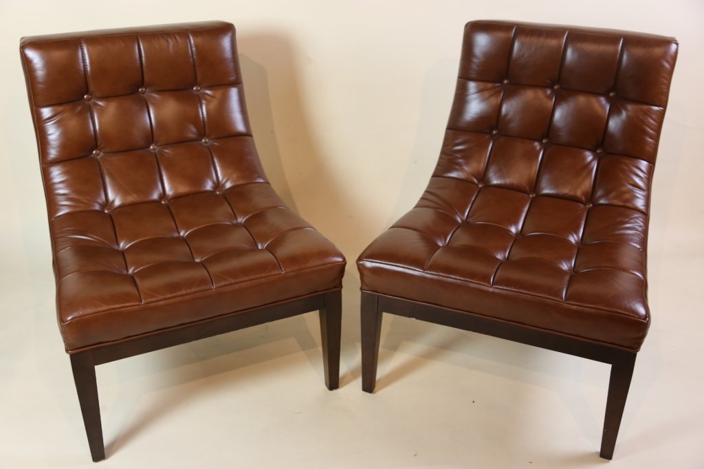 THAYER COGGIN MODERN LEATHER TUFTED CHAIRS: THAYER COGGIN MODERN LEATHER TUFTED CHAIRS 35X28X31