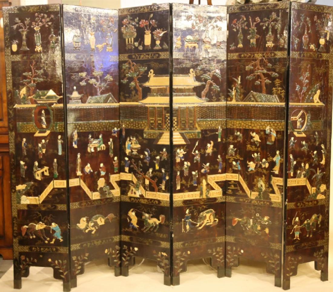 CHINESE IMPORTANT ANTIQUE COROMANDEL SCREEN: CHINESE IMPORTANT ANTIQUE SIX PANEL COROMANDEL SCREEN 74 X 96"