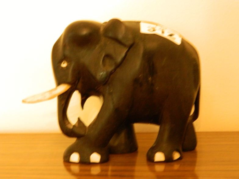 Large ebony and ivory elephant (India) c. 1920: Large ebony and ivory elephant (India) c. 1920