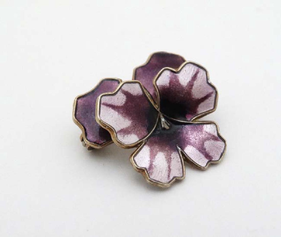 Scandinavian Jewellery : A silver gilt brooch formed as: Scandinavian Jewellery : A silver gilt brooch formed as a pansy flower head with guilloché enamel decoration. marked Norway Sterling 925S, maker David Andersen of Oslo, Norway. Approx 1'' wide