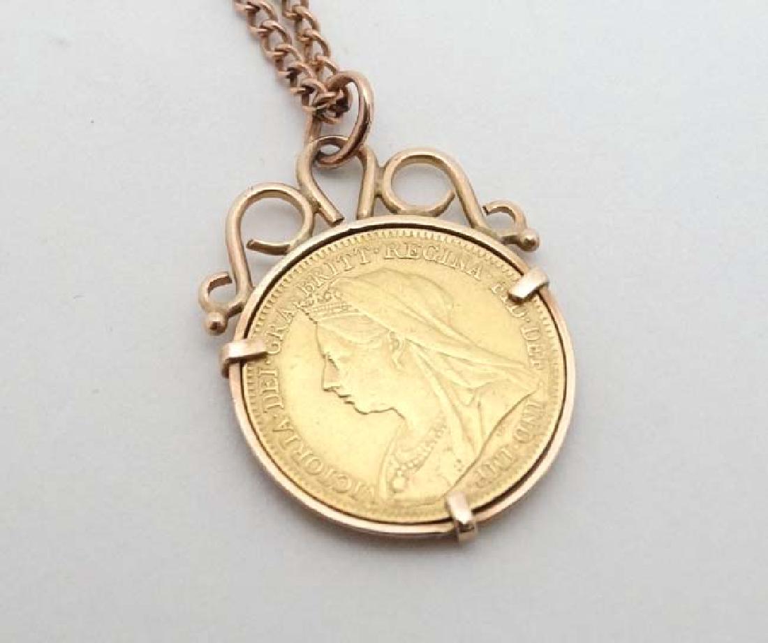 A 9ct pendant set with half sovereign coin dated 1897, (1 of 4)