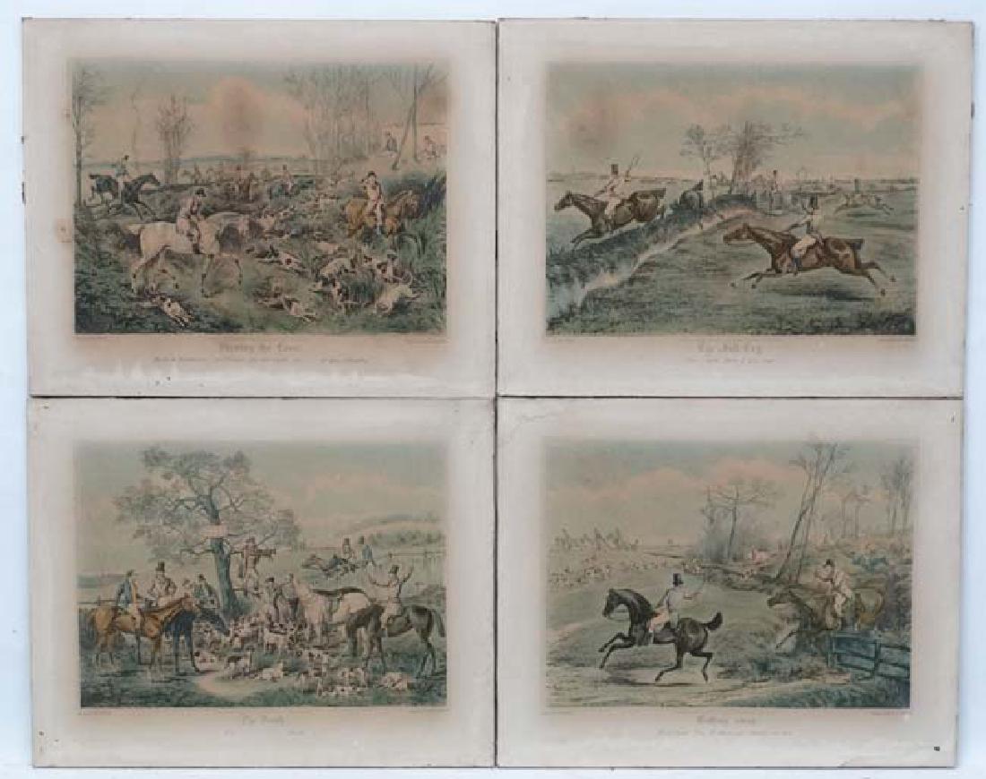 After Henry Thomas Alken, (1785 - 1851), Four Hunting: After Henry Thomas Alken, (1785 - 1851), Four Hunting engravings by Richard Gilson Reeve, (1803-1889), Mounted on wooden stretchers, 'Drawing the Cover', 'The Full Cry', 'Getting Away', 'The Death' Ea