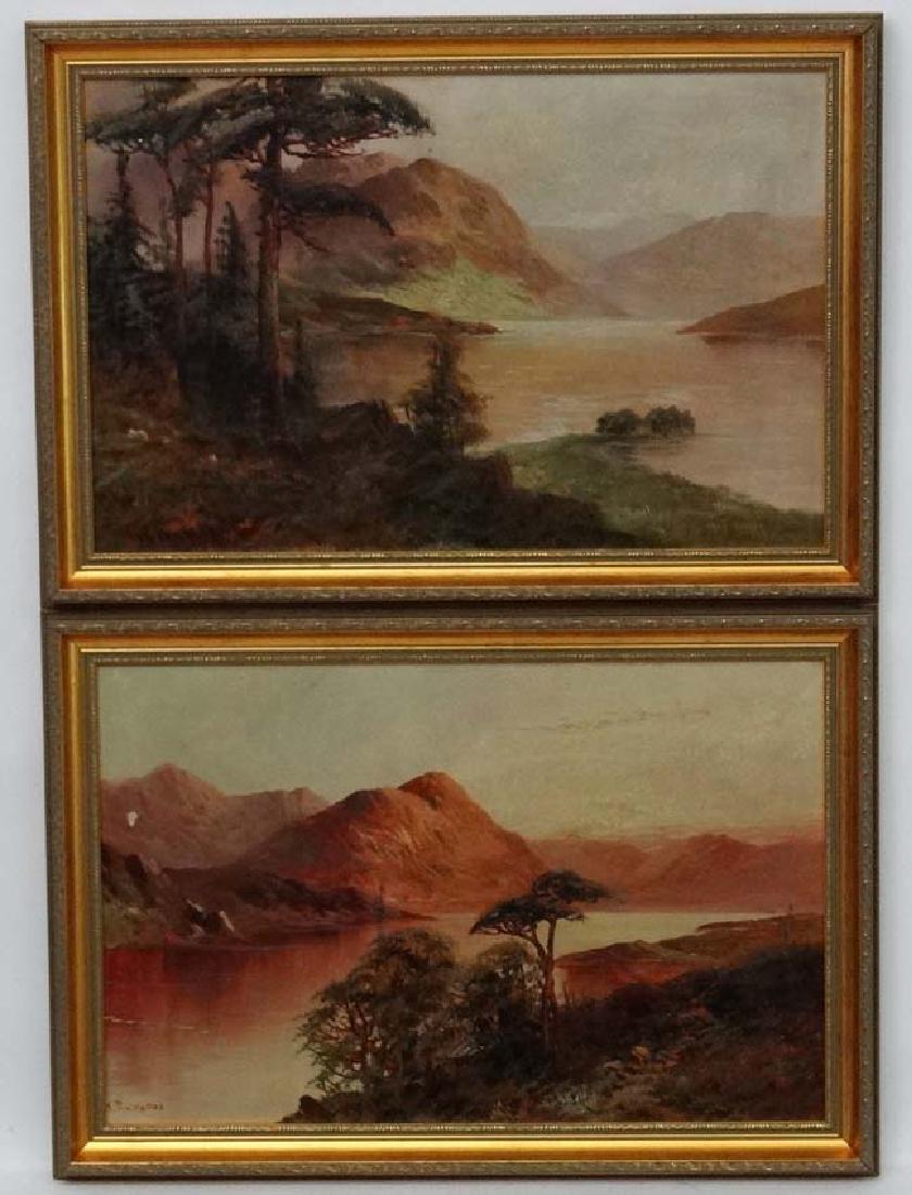 W. Richards (c. 1895-1950 ) Scottish School, Also known: W. Richards (c. 1895-1950 ) Scottish School, Also known as Francis E Jamieson, Pair of oil on board, Mountains and Lochs, Signed lower left. 14 3/4 x 23 ''