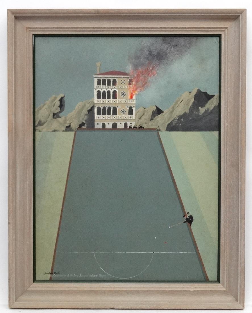 Jonathan Routh (1927-2008), Oil on board,' The: Jonathan Routh (1927-2008), Oil on board,' The concentration of the long distance billiards player ', Signed and dated lower left. 23 3/4 x 18''