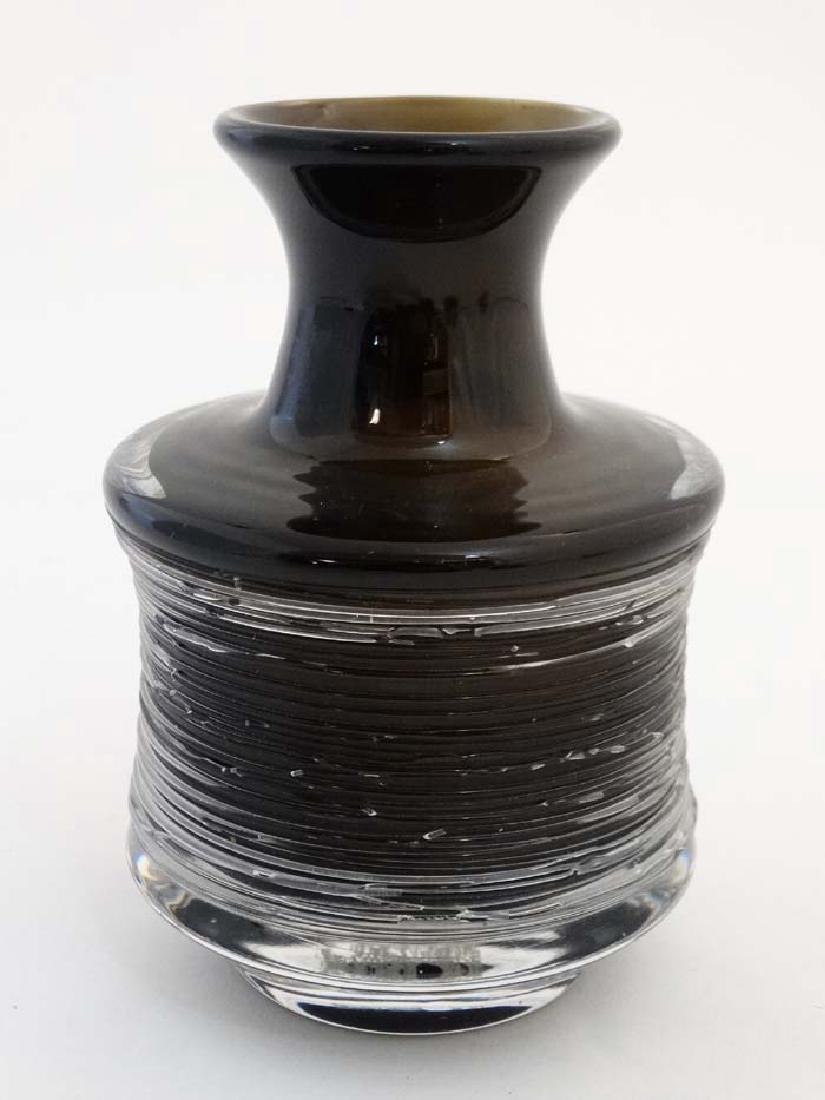 Scandinavian Art Glass : A vintage Swedish art glass: Scandinavian Art Glass : A vintage Swedish art glass threaded 'Spun' bottle vase designed by Bengt Edenfalk for Skruf Glasbruk's Spun series in 1961, signed to the base. Approx 6 1/4'' high