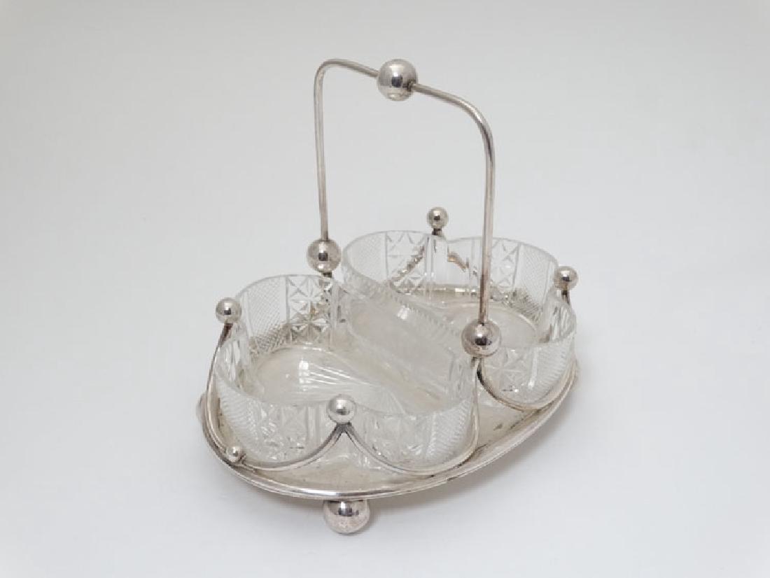 A silver plate and glass conserve cruet , the silver (1 of 6)