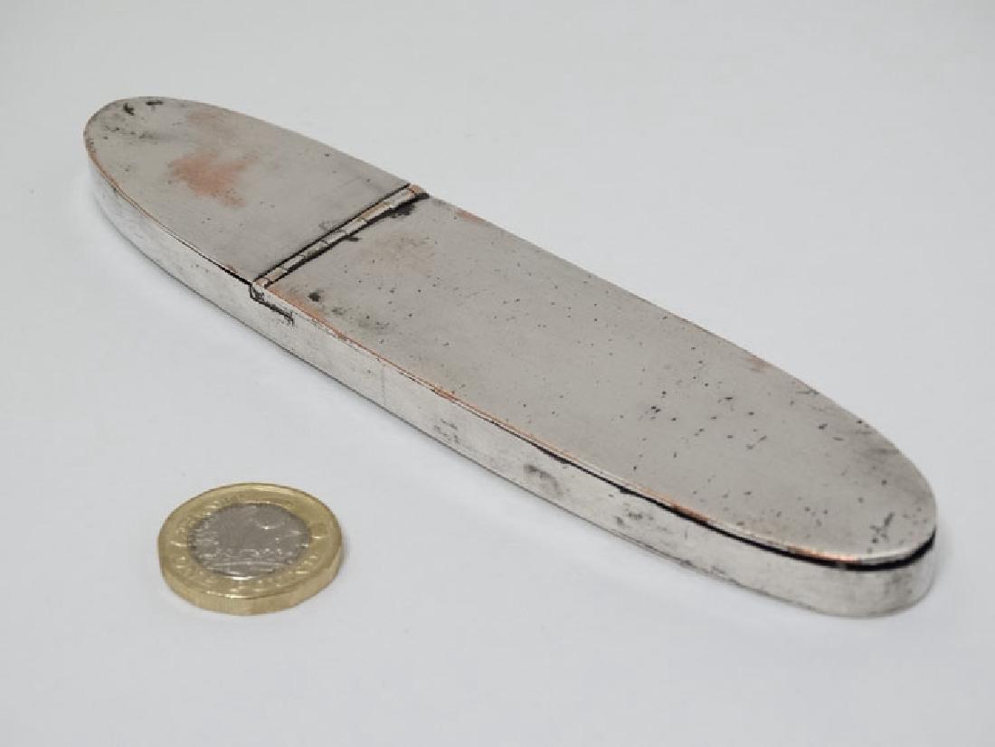 A 19thC Old Sheffield Plate spectacle case of oval: A 19thC Old Sheffield Plate spectacle case of oval form 6'' long