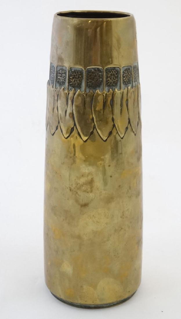 Arts and Crafts Brass Vase A Kayser embossed brass