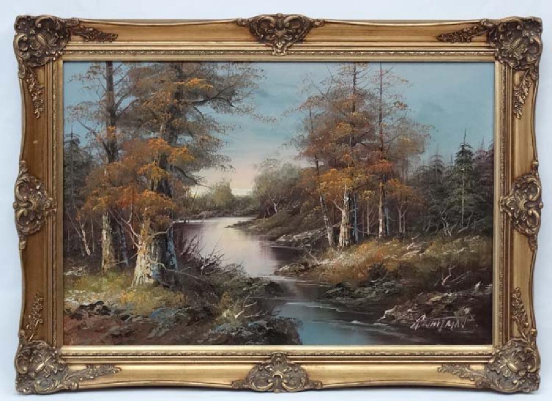 G Whitman (late XX), Oil on canvas, River through the