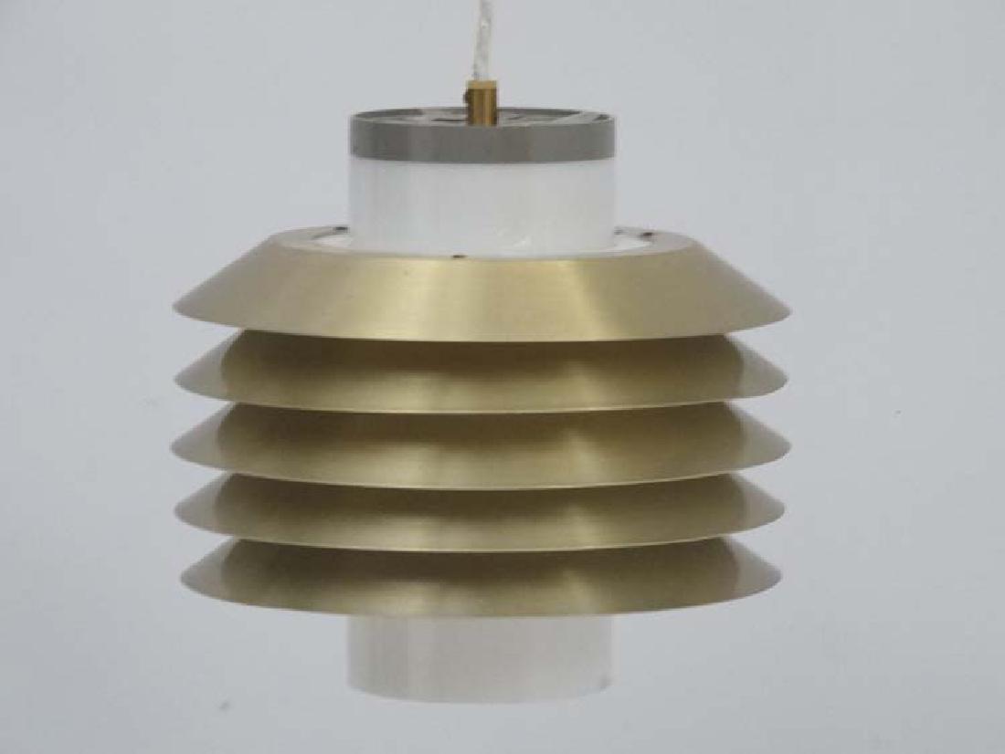 Vintage Retro : A Danish pendant light , by LYFA , with: Vintage Retro : A Danish pendant light , by LYFA , with banded cylindrical louvres and brushed bronze style bands , marked under , 9 3/4'' dimeter x 10''high .