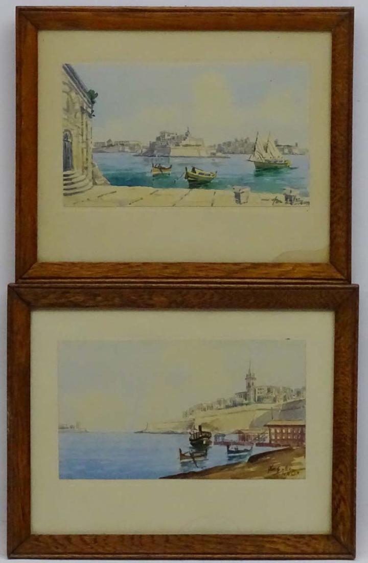 Jos Galea Maltese School, Watercolours , a pair, (1 of 8)
