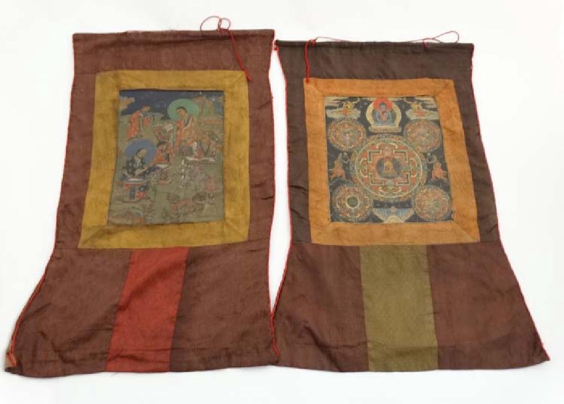 Thangka - two wall hanging silk thangka, one depicting (1 of 8)