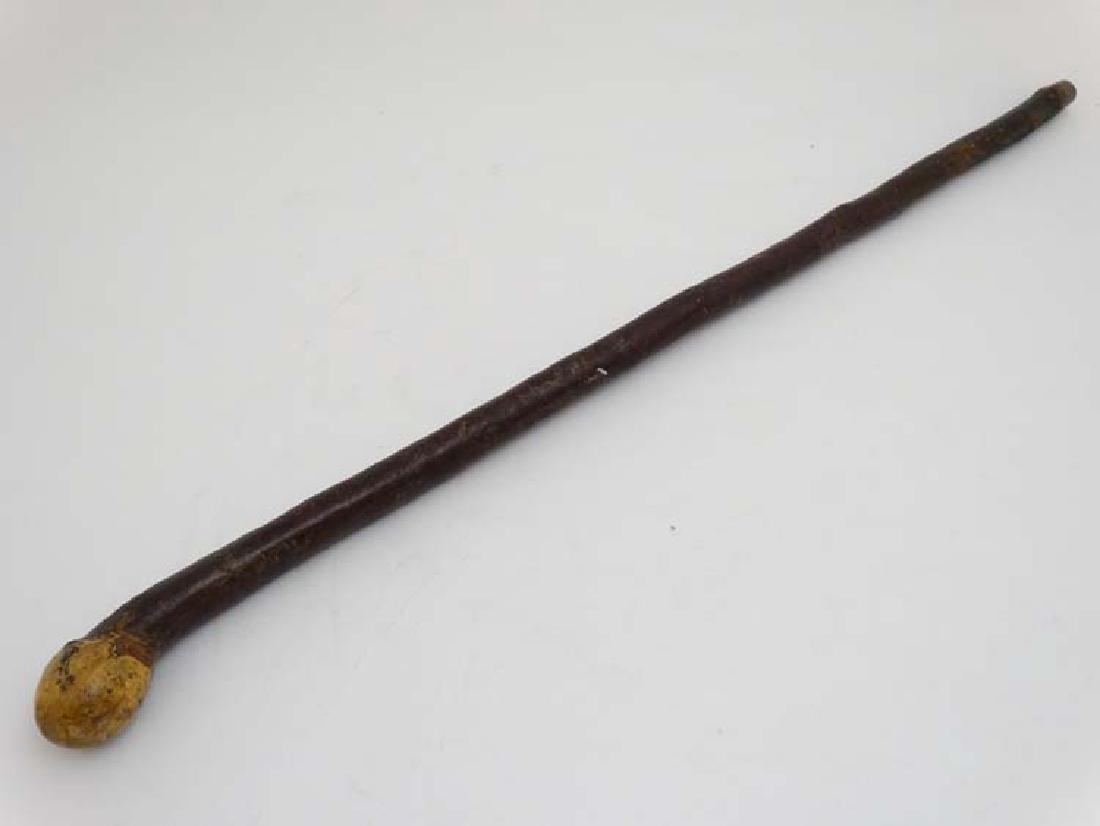 Walking Stick : A Hazel Shafted hand made Walking Stick: Walking Stick : A Hazel Shafted hand made Walking Stick with brass ferule and ball ended / palm swell handle , 38 1/4'' long.