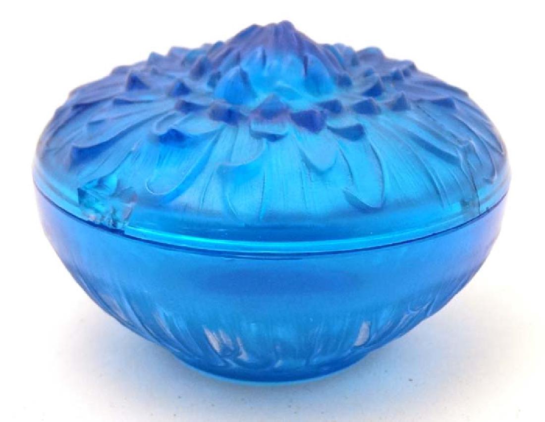 An electric blue glass lidded power pot, signed ' R (1 of 6)