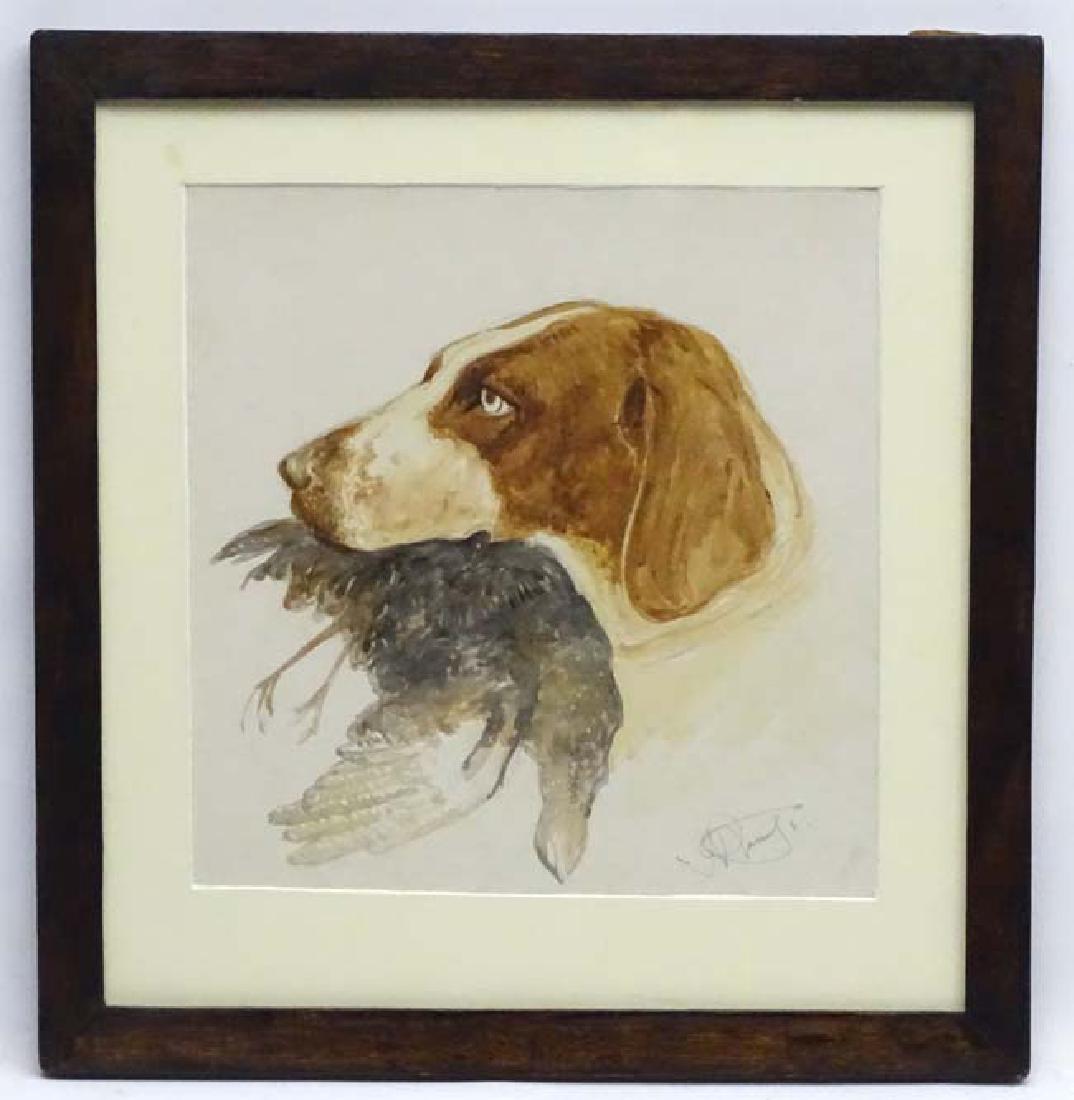 James Hardy Jnr (1832-1889) British Canine School,: James Hardy Jnr (1832-1889) British Canine School, Watercolour Dog Portrait, English Pointer Gun dog with grouse, Signed and dated (18) '81 ' lower right. Aperture 11 1/2 x 11''