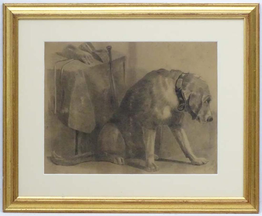 William James Ward 1779, Pencil, ' Xmas 79 ' , a: William James Ward 1779, Pencil, ' Xmas 79 ' , a Foxhound dog , gauntletts and a walking stick/cane, Signed and dated lower. 11 1/2 x 15''