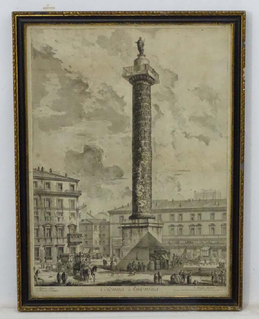 After Giovanni Battista Piranesi (1720-1778), Etching: After Giovanni Battista Piranesi (1720-1778), Etching (with integral key), ' Colonna Antonina ', Key , 1 Palazzo Ghigi , 2. Piazza Colonna 3. Strada del Corso , Marked ' Piranesi Fecit ' lower right. 