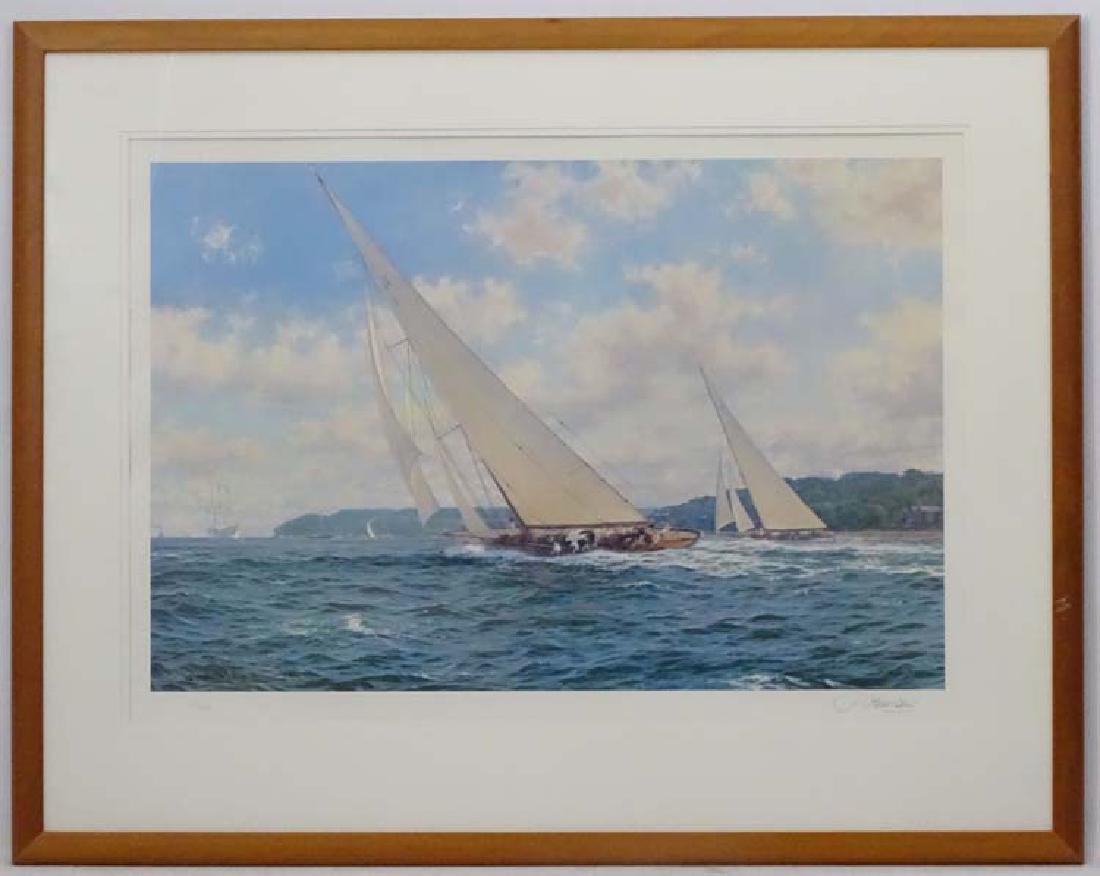 *John Steven Dews 1949 marine School, Limited edition: *John Steven Dews 1949 marine School, Limited edition coloured print 447/950, Yachting ' Astra and Candida racing off Cowes ', Signed and numbered in pencil under , titled verso. Aperture 22 x 31 1/2'