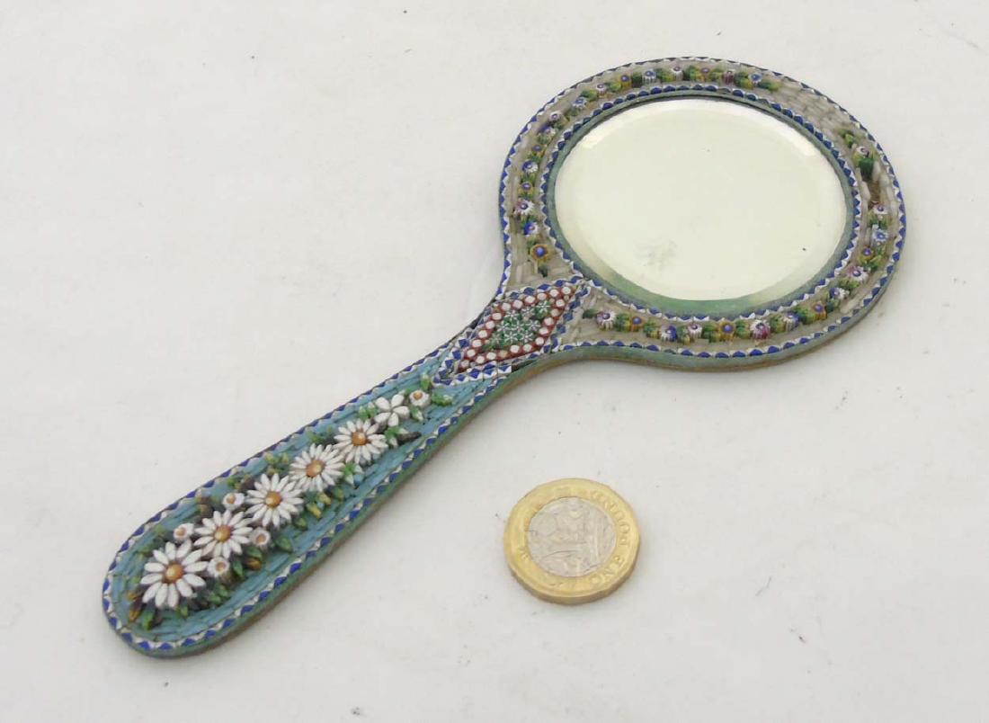 A c.1900 hand mirror with micro mosaic decoration and (1 of 6)