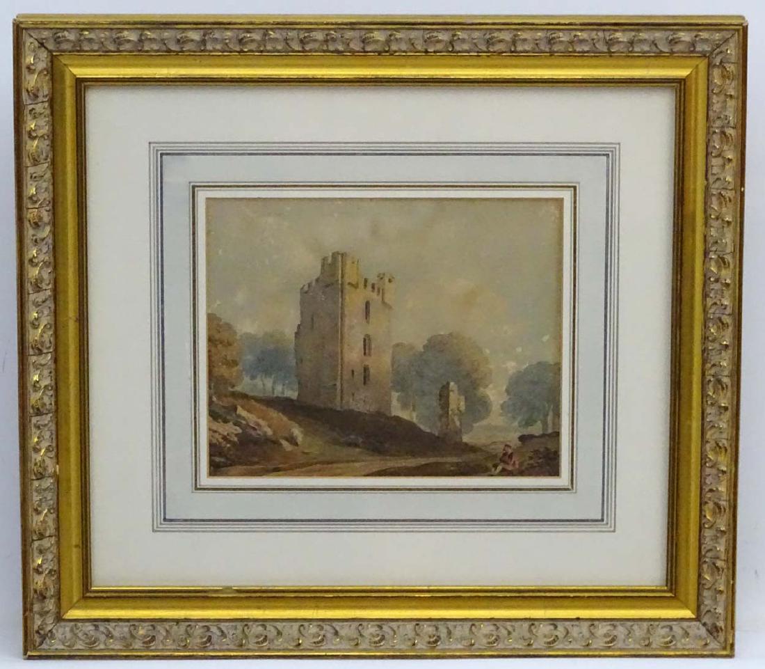 John Varley (1778-1842), Watercolour, Figure sat by: John Varley (1778-1842), Watercolour, Figure sat by Helmsley Castle , Yorkshire Ascribed verso, 7 x 8 3/4'' Helmsley has had an interesting ownership , being at on time owned by Richard of Gloucester