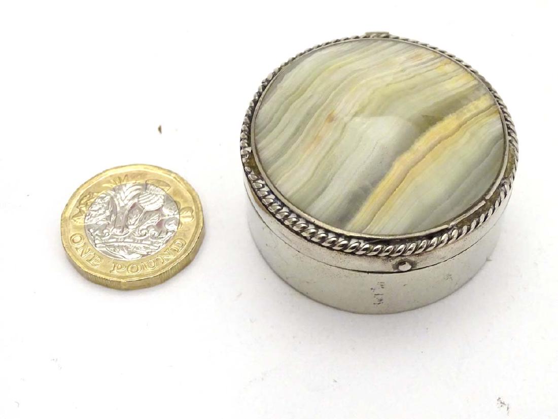 A silver plate pill box of circular form with agate (1 of 5)