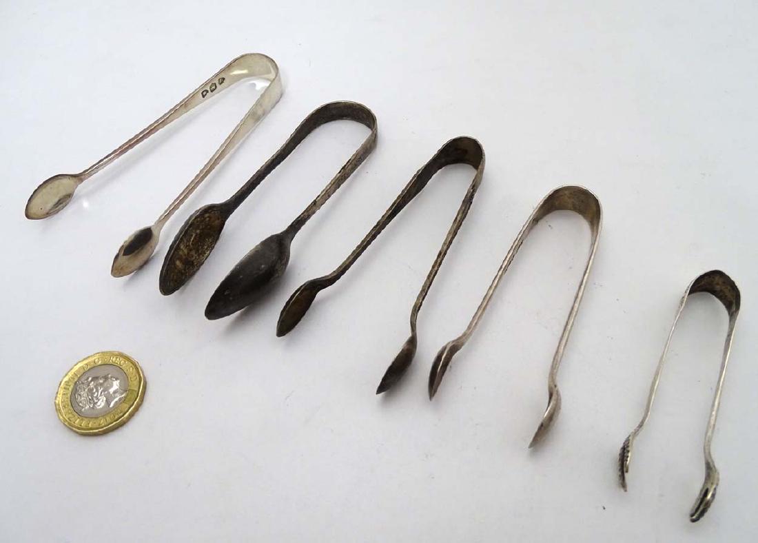 Assorted silver sugar tongs: London 1893 maker Charles: Assorted silver sugar tongs: London 1893 maker Charles Stuart Harris Birmingham 1902 Joseph Gloster Ltd. Sheffield 1910 maker William Greenwood & Sons. Birmingham 19113 maker I S Greenberg & Co. Toget