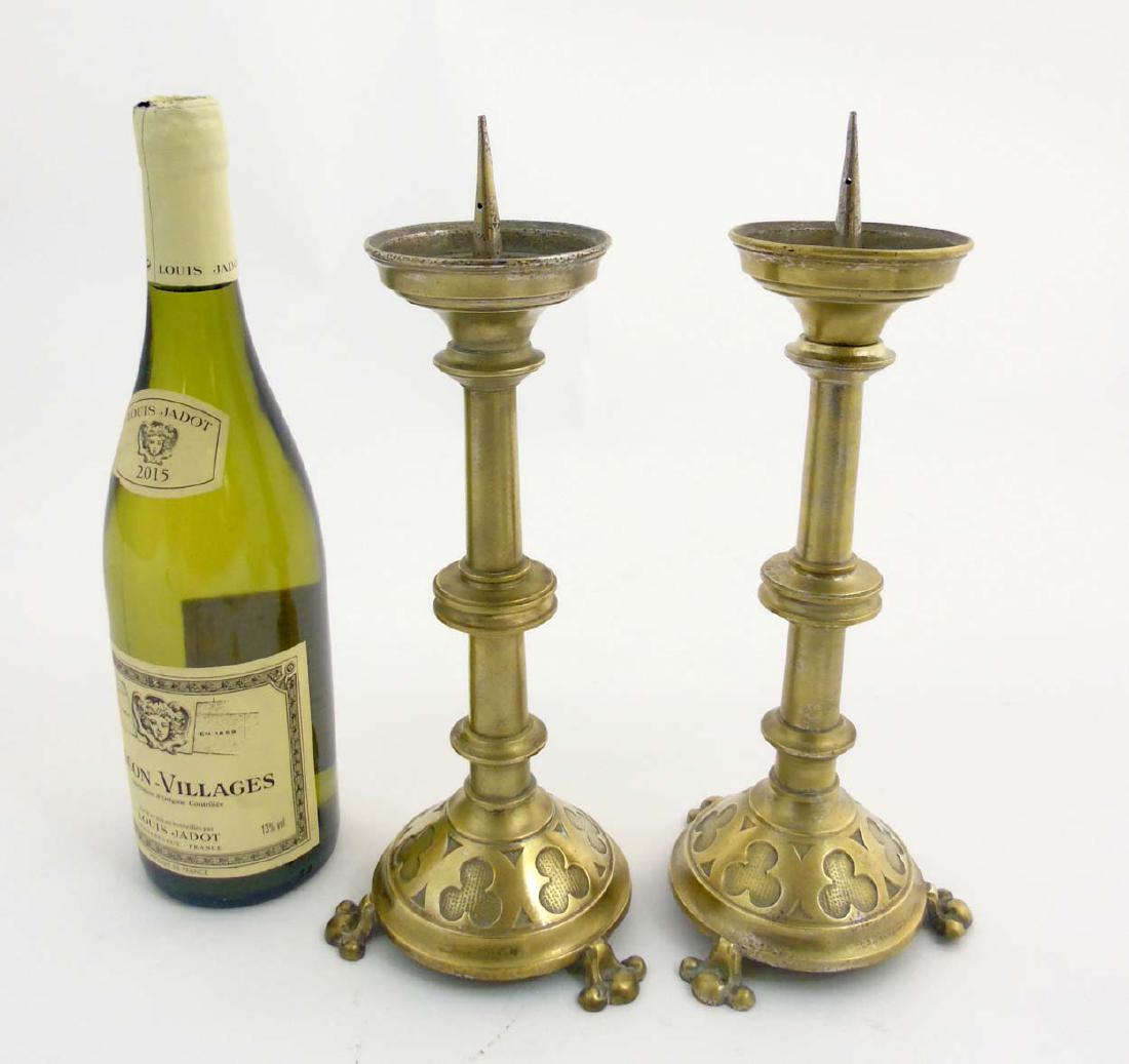 Gothic Revival : A pair of brass 3 footed pricket (1 of 8)
