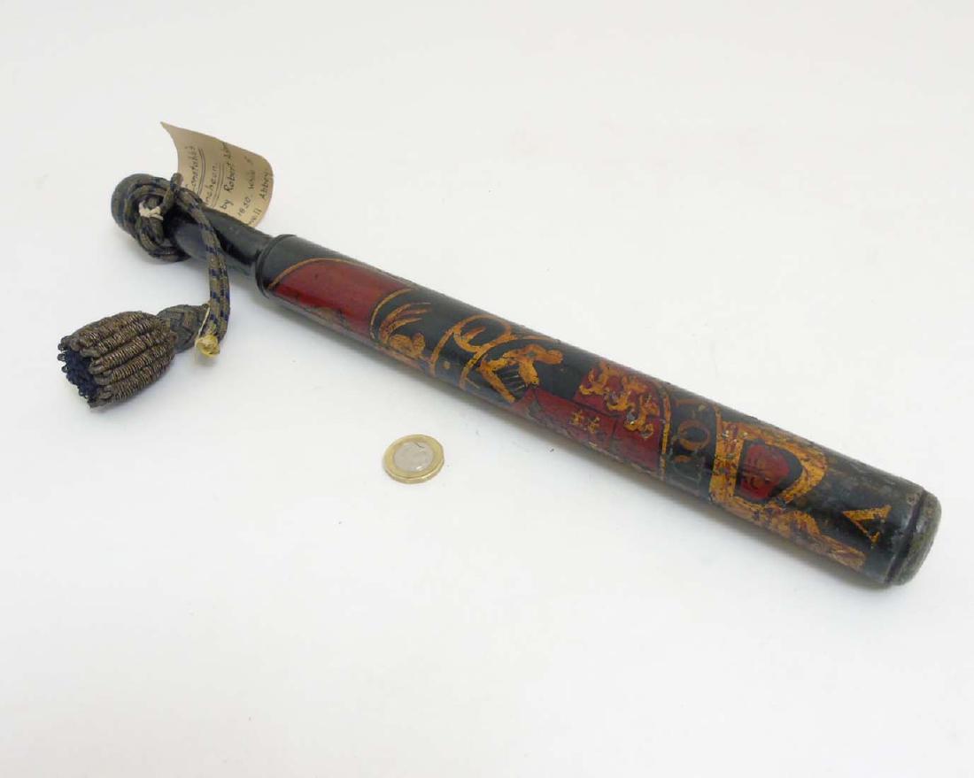 Local Interest : A Victorian 19thC Buckinghamshire: Local Interest : A Victorian 19thC Buckinghamshire polychromed police truncheon , formerly a Parish Constables Truncheon. As unused by Robert Adams about 1850 while at Bradwell Abbey ( Milton Keynes).