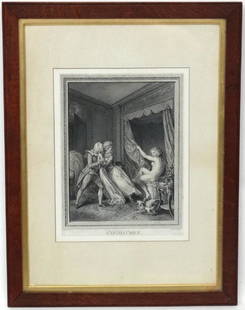 Francois Nicolas Barthelemy Dequevauviller (: Francois Nicolas Barthelemy Dequevauviller ( 1745-c.1807) after Antoine Borel ( 1743-1810), Etching and engraving , c.1786, ' L' INDISCRET ', Titled etc. under. 13 x 9 7/8''