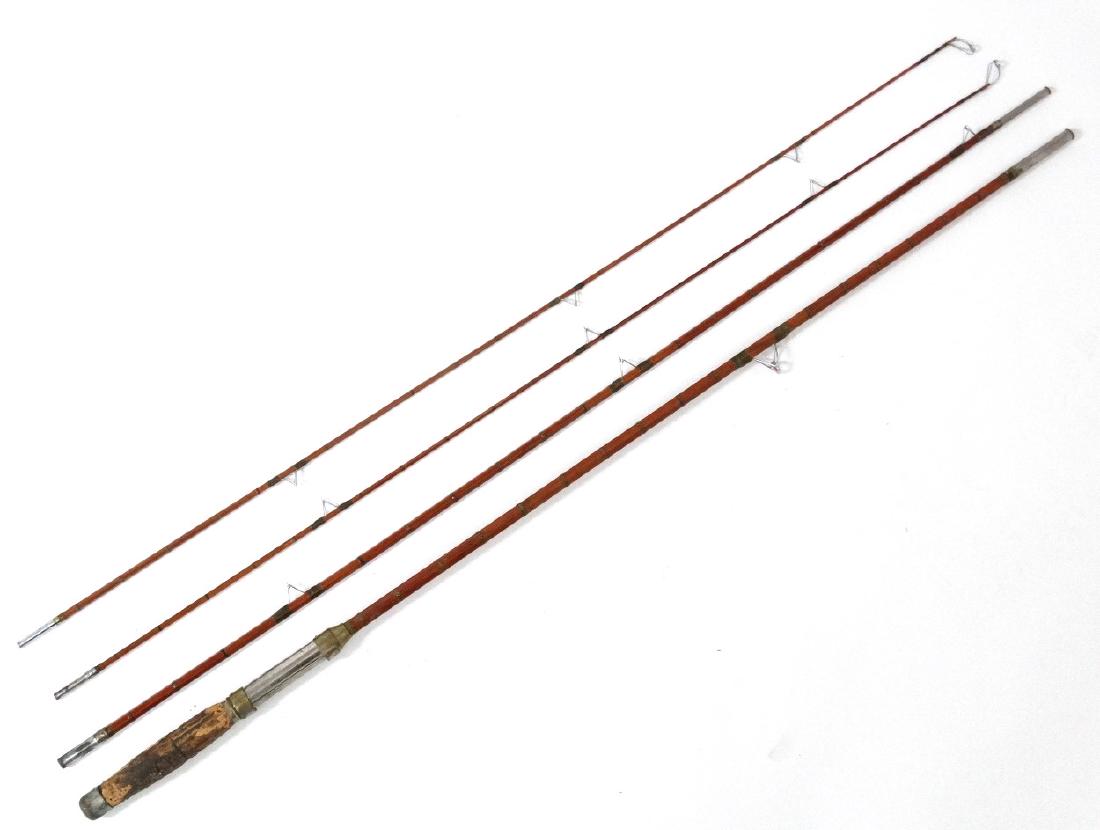 Fishing : A traditional and unusual 9' 9'' , 3 piece: Fishing : A traditional and unusual 9' 9'' , 3 piece ( & 1 extra end) split cane bound river rod ' with ferule end piece and an associated cloth case