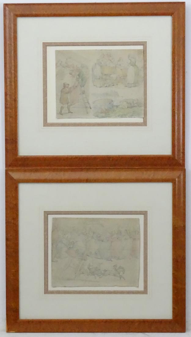 Henry Thomas Alken (1785-1851) , Two original pencil: Henry Thomas Alken (1785-1851) , Two original pencil and watercolours (2) , 'Wanted House keeper ....' , ''Going-Lost '' & '' A Water Party ( very Dry) and a Land Party ( very Wet)'' Both signed in re